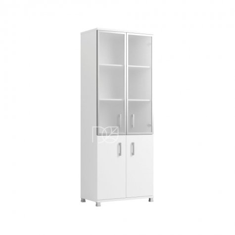 Шкаф комбинированный высокий (стекло в раме), цвет белый