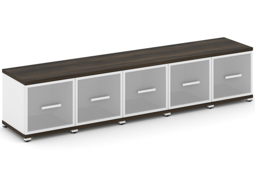 Шкаф пять узких секций 1 ниша (5 фасадов стекло белое матовое в раме, 1 ниша) Динен, цвет дуб мали-белый