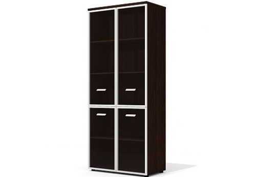 Шкаф высокий широкий со стеклом (4 двери) Хадсон, цвет венге