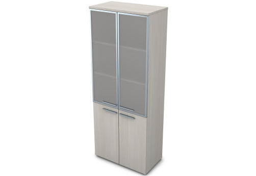 Шкаф высокий (3 полки под стеклом в раме) Платинум Персонал, цвет слоновая кость