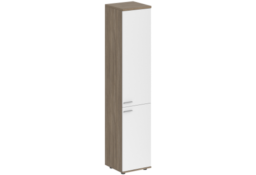 Шкаф высокий 2 двери с задней стенкой HDF правый Индиго Вуд, цвет дуб темный + белый