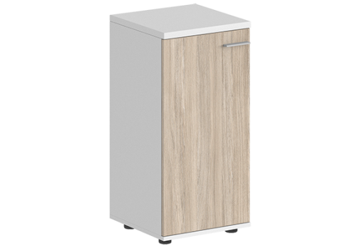 Шкаф низкий с задней стенкой HDF левый Индиго Вуд, цвет белый + дуб светлый