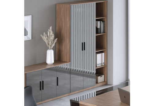 Группа шкафов с глянцевым фасадом Виенсо, цвет дуб + черный