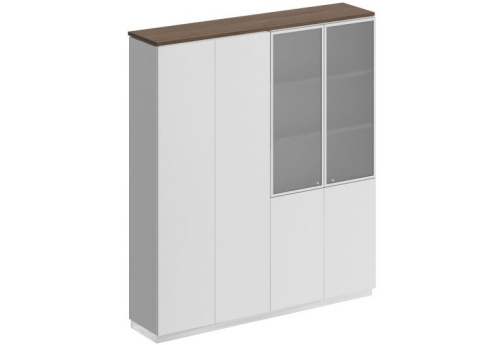 Шкаф закрытый со стеклом Римини, цвет дуб темный + белый + белый