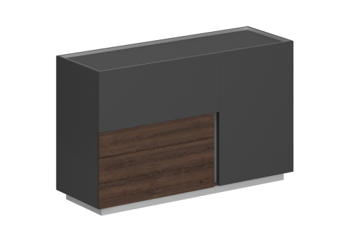 Шкаф (3 ящика и 2 распашных фасада) левый, цвет оникс серый + дуб темный