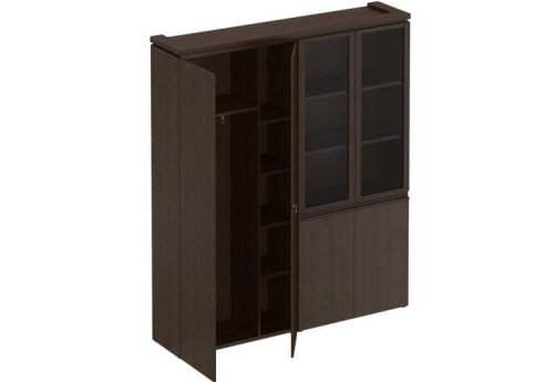 Шкаф комбинированный (со стеклом + для одежды) Фиеста, цвет дуб черный