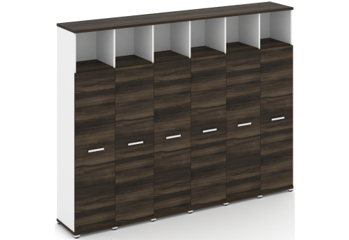 Шкаф шесть узких секций 5 ниш (6 фасадов ЛДСП, 4 ниши) Динен, цвет дуб мали-белый