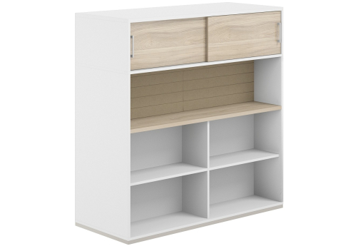 Стеллаж-комбо 2-сторонний с антресолью с экраном тканевым высоким Фламинго, цвет белый + акация + бежевый