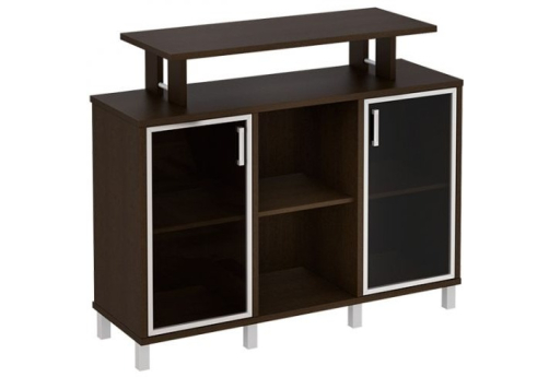 Стеллаж низкий с надстройкой со стеклом Сидней, цвет венге