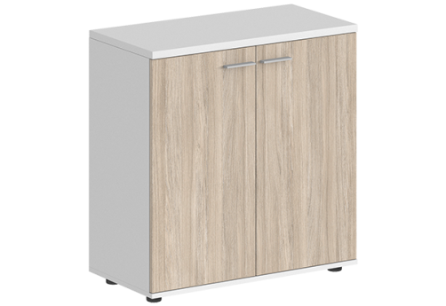 Шкаф низкий 2 двери с задней стенкой HDF Индиго Вуд, цвет белый + дуб светлый