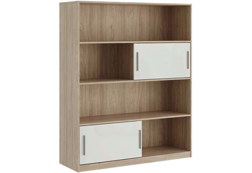 Стеллаж высокий с глянцевым фасадом Виенсо, цвет вяз + белый