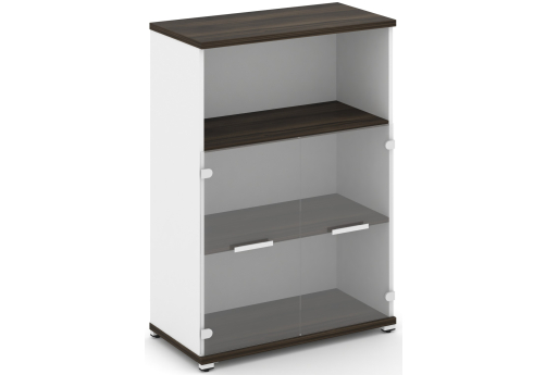 Шкаф одна широкая секции 3 ниши (2 фасада стекло прозрачное, 2 ниши) Динен, цвет дуб мали-белый