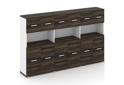 Шкаф три широкие секции 4 ниши (6 фасадов ЛДСП, 2 ниши + 6 фасадов ЛДСП, 1 ниша) Динен, цвет дуб мали-белый