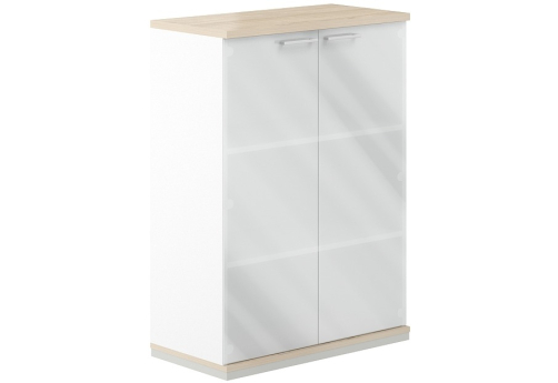 Шкаф 3 уровня со стеклом Фламинго, цвет белый + акация