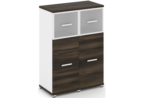 Шкаф две узкие секции 3 ниши (2 фасада ЛДСП, 2 ниши + 2 фасада стекло стекло белое матовое в раме, 1 ниша) Динен, цвет дуб мали-белый