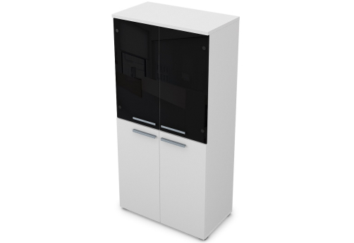 Шкаф средний (2 полки под стеклом черный глянец) Платинум Персонал, цвет белый премиум