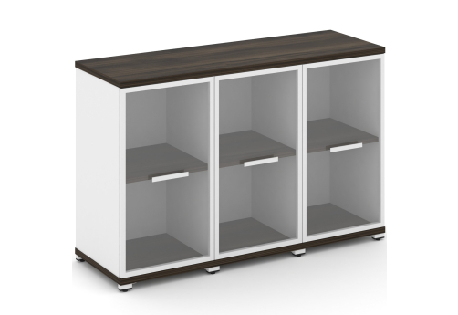 Шкаф три узкие секции 2 ниши (3 фасада стекло прозрачное в раме, 2 ниши) Динен, цвет дуб мали-белый