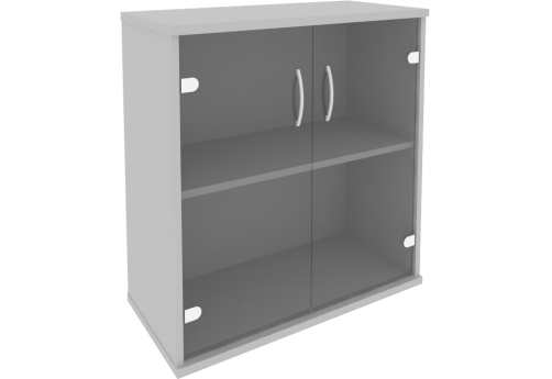 Шкаф низкий со стеклом, цвет серый
