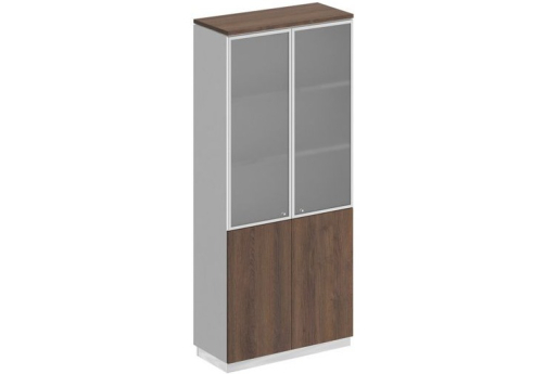 Шкаф для документов со стеклом Римини, цвет дуб темный + белый + дуб темный