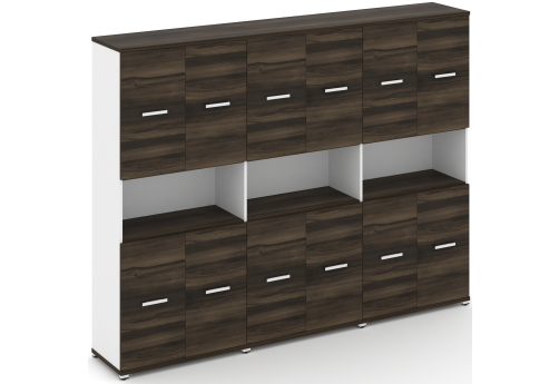 Шкаф три широкие секции 5 ниш (6 фасадов ЛДСП, 2 ниши + 6 фасадов ЛДСП, 2 ниши) Динен, цвет дуб мали-белый