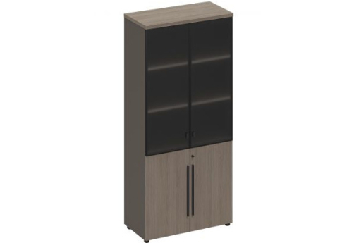 Шкаф широкий высокий (3 полки под стеклом) Британия, цвет дуб + серый