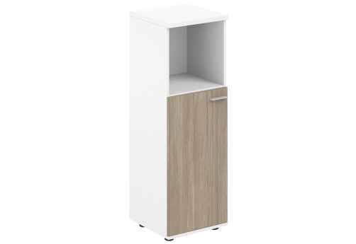 Шкаф средний с нишей с задней стенкой ЛДСП 16 мм левый Индиго Вуд, цвет белый + дуб темный