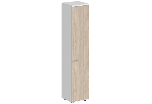 Шкаф высокий с задней стенкой ЛДСП правый Индиго Вуд, цвет белый + дуб светлый