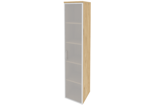 Шкаф высокий узкий правый со стеклом в раме, цвет тиквуд светлый