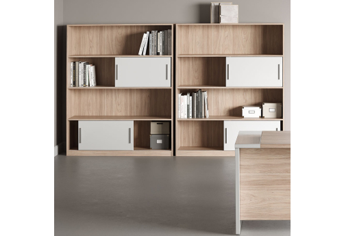 Группа стеллажей с глянцевым фасадом Виенсо, цвет вяз + белый