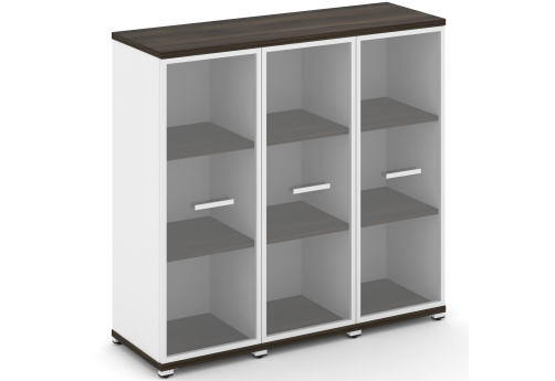 Шкаф три узкие секции 3 ниши (3 фасада стекло прозрачное в раме, 3 ниши) Динен, цвет дуб мали-белый