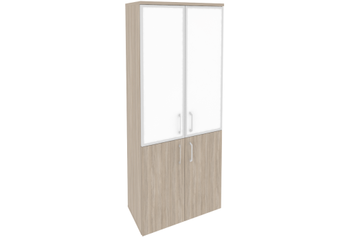 Шкаф высокий широкий (3 полки под стеклом лакобель в раме), цвет дуб аттик