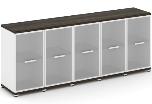 Шкаф пять узких секций 2 ниши (5 фасадов стекло белое матовое в раме, 2 ниши) Динен, цвет дуб мали-белый