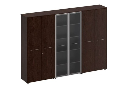 Шкаф комбинированный высокий (закрытый + со стеклом + закрытый) Эдвард, цвет венге