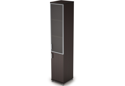 Шкаф высокий узкий (3 полки под стеклом в раме) Деко, цвет венге