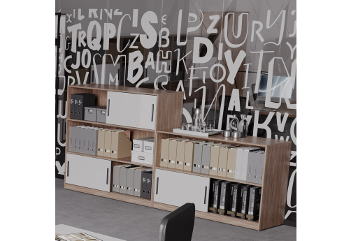 Группа стеллажей с глянцевым фасадом Виенсо, цвет вяз + белый