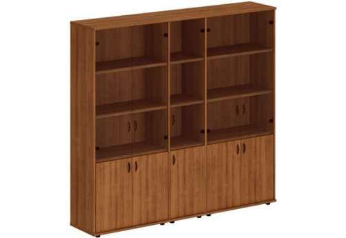 Шкаф комбинированный высокий (со стеклом + узкий со стеклом + со стеклом) Мансберг, цвет орех