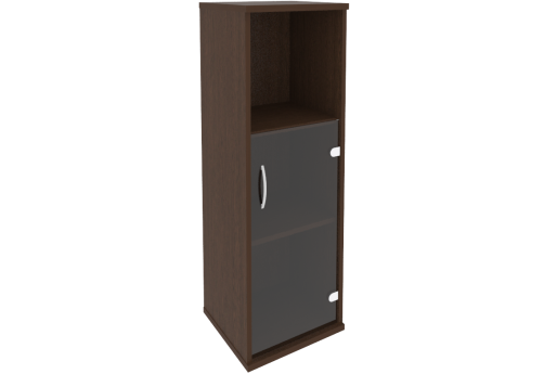 Шкаф средний узкий со стеклом и полкой правый, цвет венге