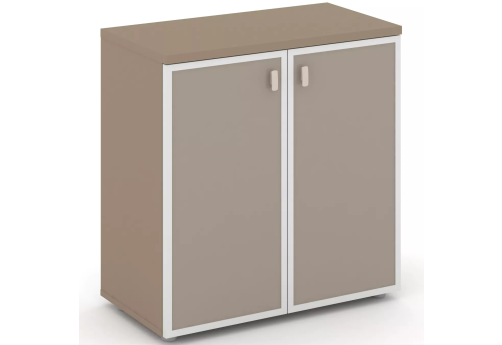 Шкаф низкий широкий со стеклом лакобель, цвет латте