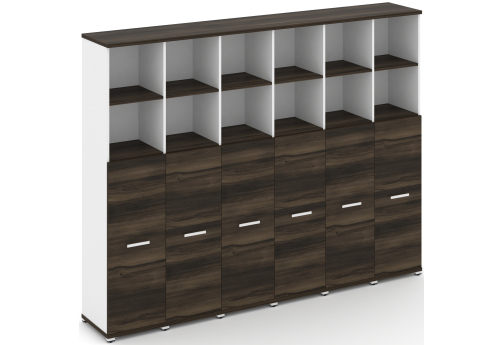 Шкаф шесть узких секций 5 ниш (6 фасадов ЛДСП, 3 ниши) Динен, цвет дуб мали-белый