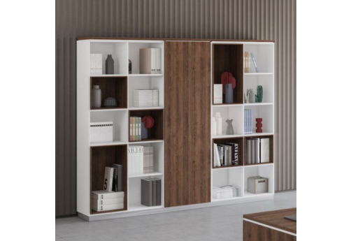 Шкаф открытый Римини, цвет дуб темный + белый + дуб темный
