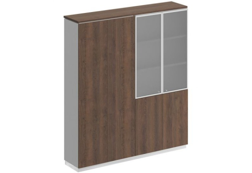Шкаф закрытый со стеклом Римини, цвет дуб темный + белый + дуб темный