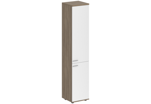 Шкаф высокий 2 двери с задней стенкой ЛДСП правый Индиго Вуд, цвет дуб темный + белый