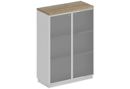 Шкаф для документов средний стекло в раме Римини, цвет дуб светлый + белый