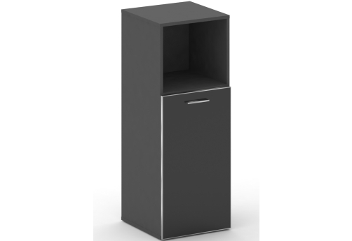 Шкаф узкий средний левый со стеклом (открытая полка) Милтон, цвет базальт