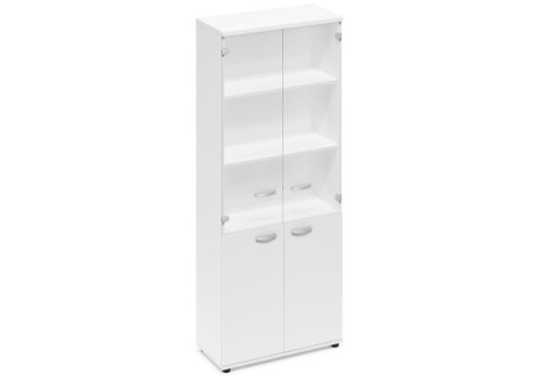 Шкаф высокий широкий (3 полки под стеклом) Мира Нумо, цвет белый премиум