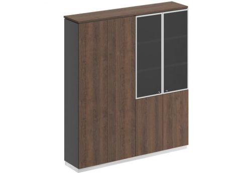 Шкаф закрытый со стеклом Римини, цвет дуб темный + антрацит + дуб темный