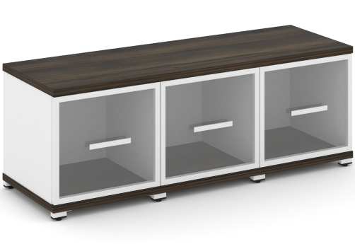 Шкаф три узкие секции 1 ниша (3 фасада стекло прозрачное в раме, 1 ниша) Динен, цвет дуб мали-белый