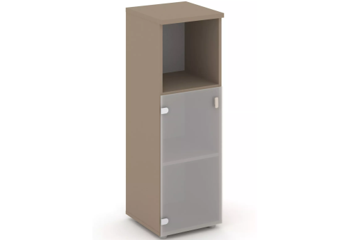 Шкаф средний узкий со стеклом левый (1 открытая полка), цвет латте