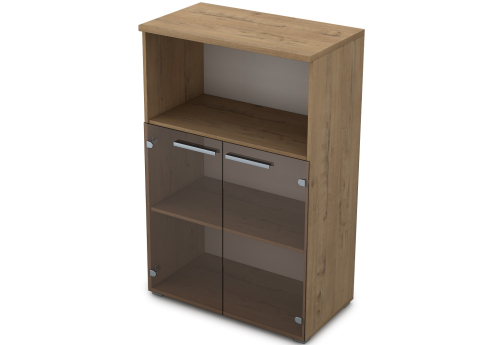 Шкаф средний со стеклом (1 открытая полка) Платинум Персонал, цвет тиковое дерево