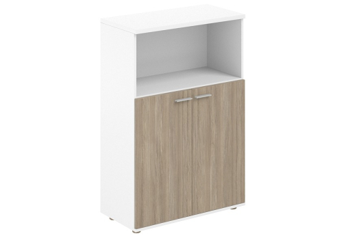 Шкаф средний с нишей 2 двери с задней стенкой ЛДСП 16 мм Индиго Вуд, цвет белый + дуб темный